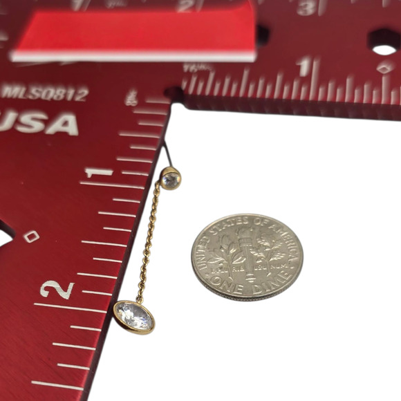 Pierced Earrings Gold Tone Chain Drop Bezel Set Clear Round Crystal SKU2401 - Picture 3 of 6